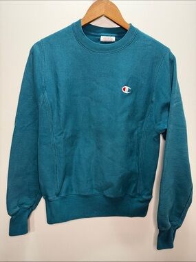 Champion Teal Crewneck Sweatshirt with Chest Logo XS or 24.5x20